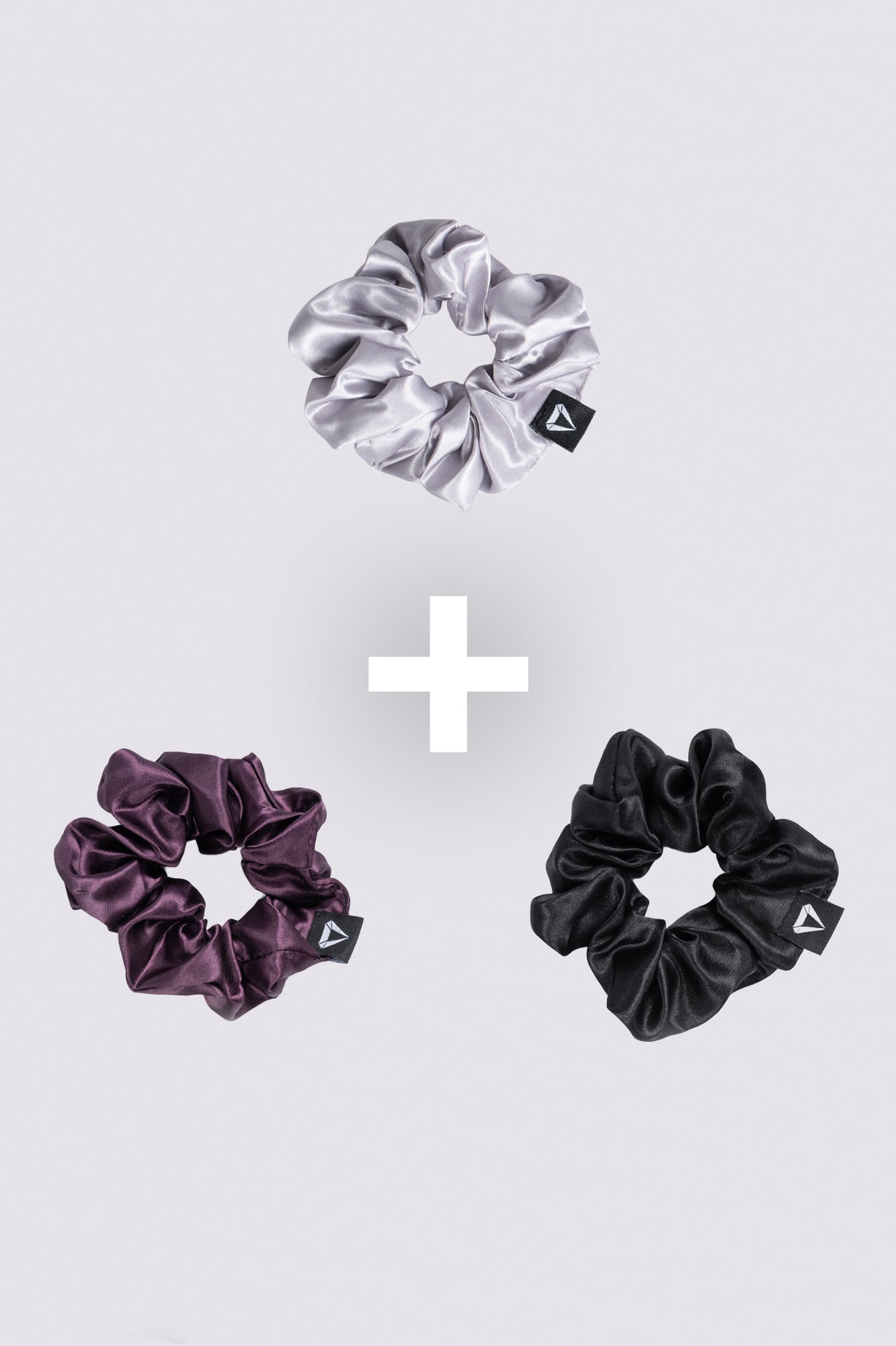 ESSENTIALS SCRUNCHIE - BLACK & BURGUNDY & STONE (3-KUSY)