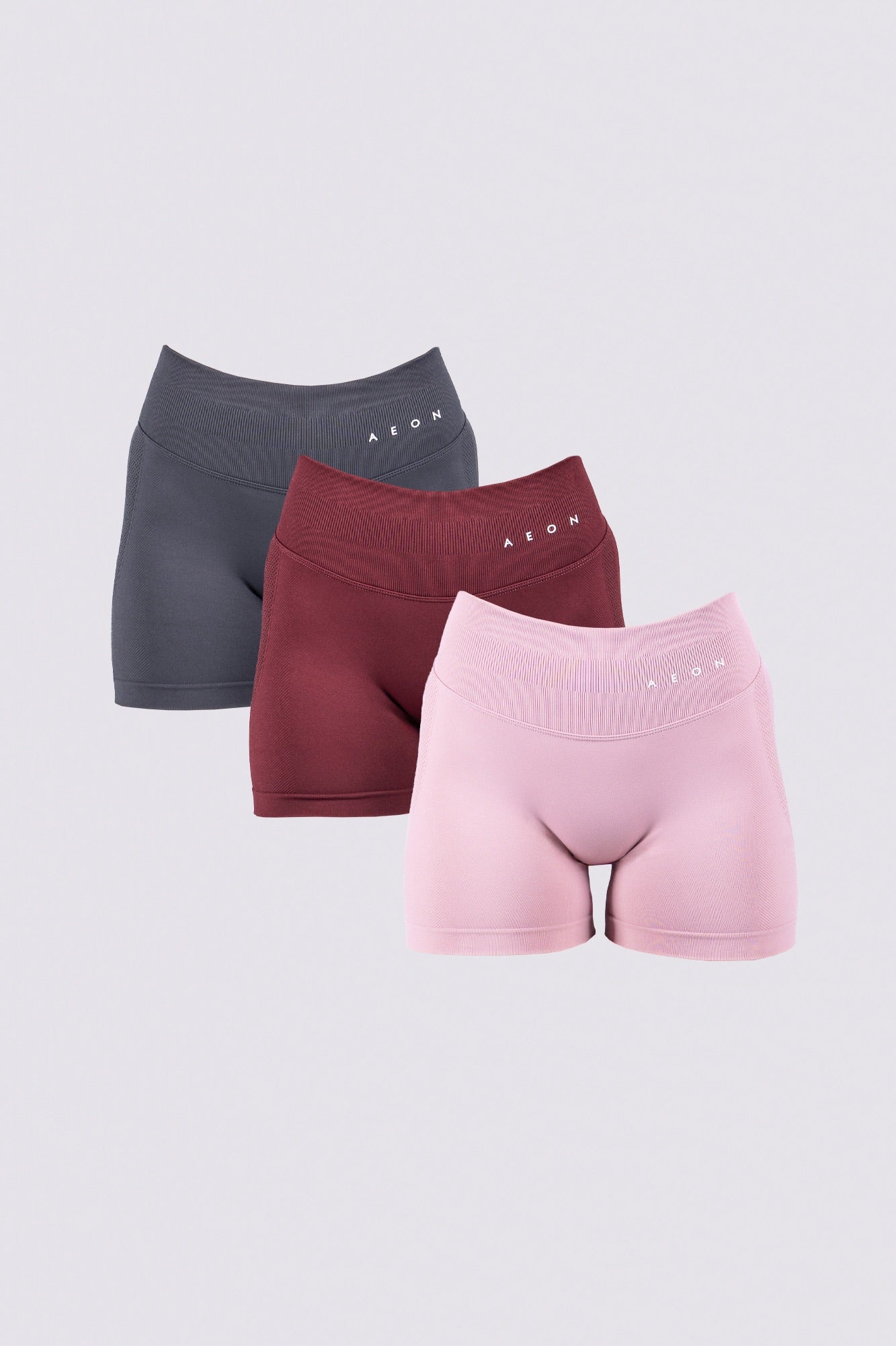 MOTION SEAMLESS SHORTS BUNDLE V2 - GRAPHITE & BURGUNDY & SOFT LILAC (3 - PIECE) - Aeon Athletics